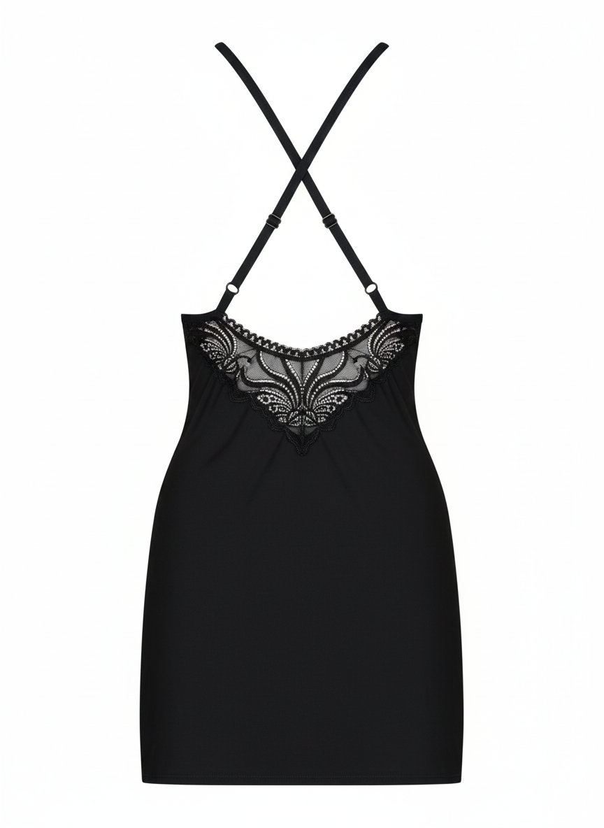 828-CHE-1 Nuisette et String - Noir