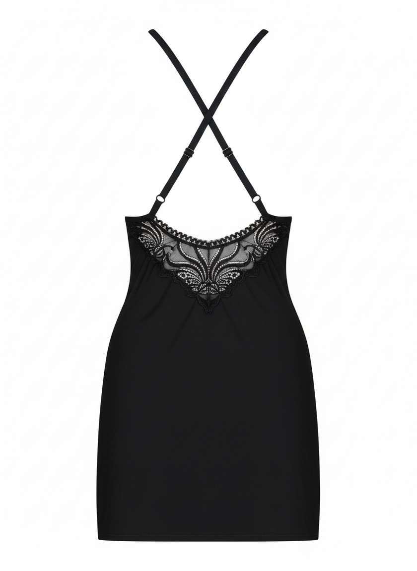 828-CHE-1 Nuisette et String - Noir