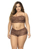 Ensemble 2 pièces en dentelle grande taille, top à bretelles et shorty couleur cacao