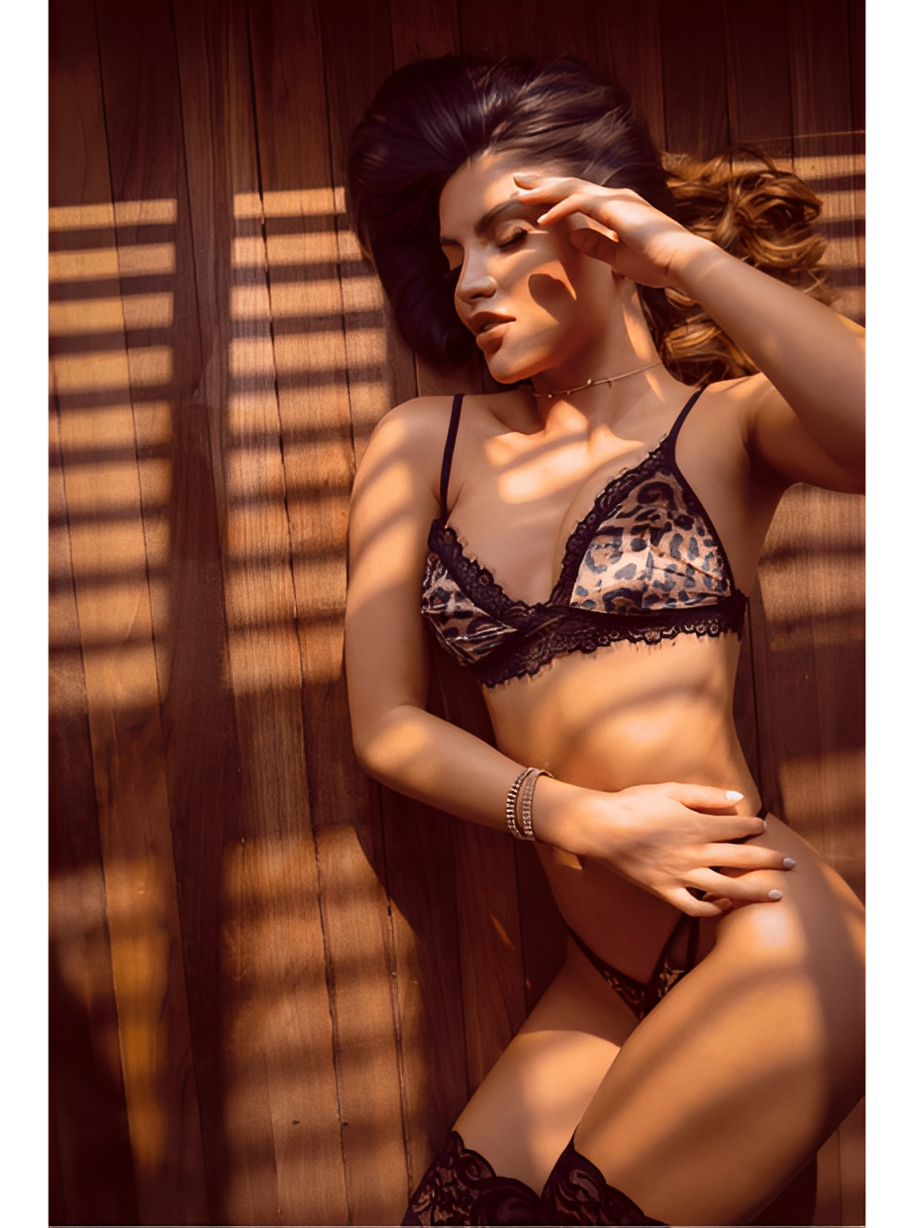 Ensemble lingerie léopard en dentelle effet velours – Mapalé