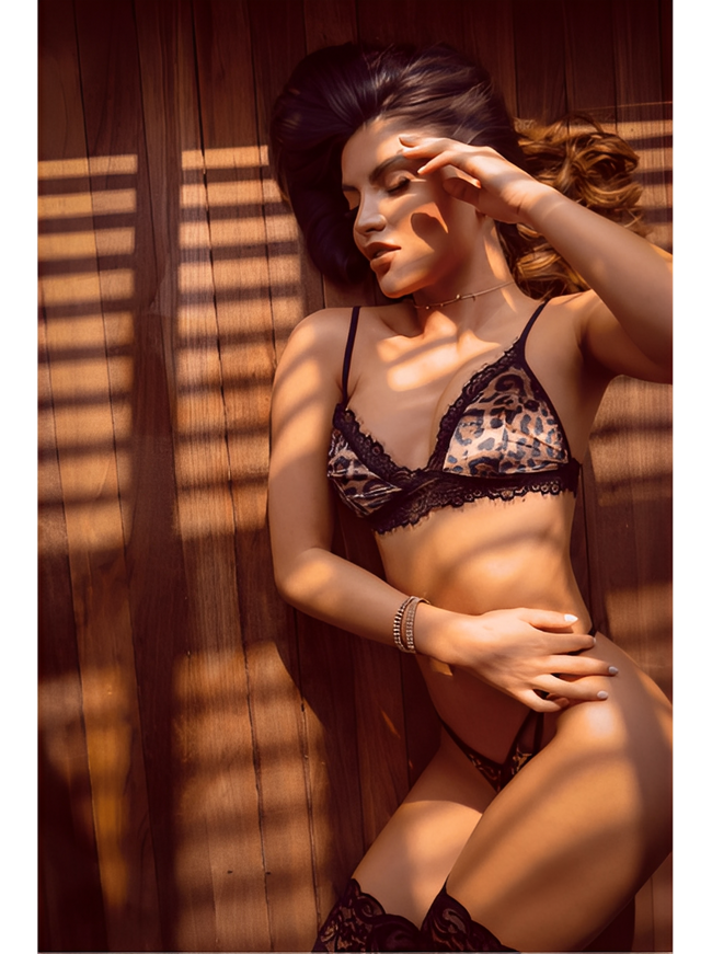 Ensemble lingerie léopard en dentelle effet velours – Mapalé