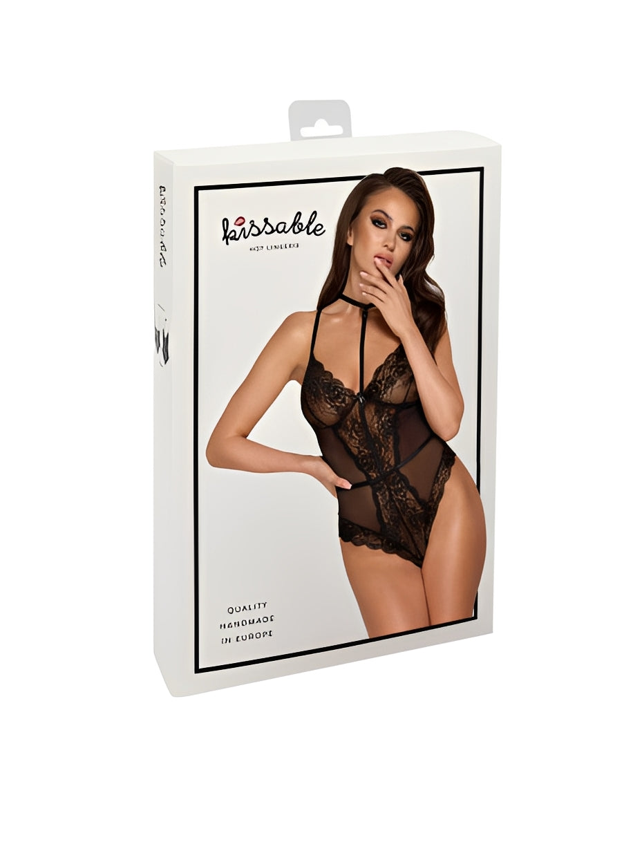 First Kiss 248 body en dentelle avec collier - noir