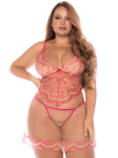 Nuisette grande taille en résille brodée avec string