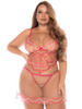 Nuisette grande taille en résille brodée avec string