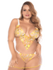Nuisette grande taille transparente brodée jaune et string