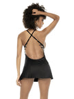 Nuisette noir et chair Laurel en satin et dentelle brodée, bretelles ajustables